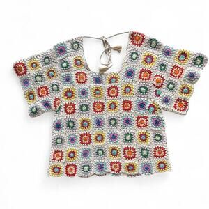 🌸 Handmade Crochet Floral Granny Square Top | Boho Oversized Festival Blouse